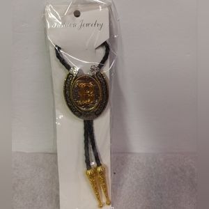 Bolo Tie Fashion Jewelry Letter "B" GoldTone W/ Silvertone Trim Western Wear NWT